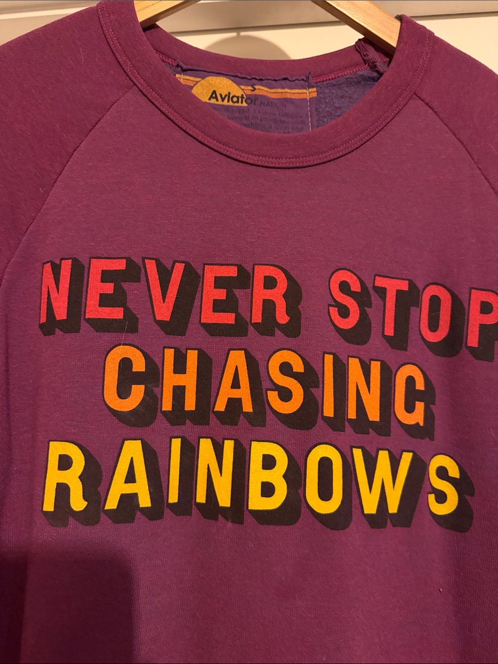 Aviator Nation Women’s Purple Crewneck Sweater with Multicolor Lettering - Picture 2 of 6